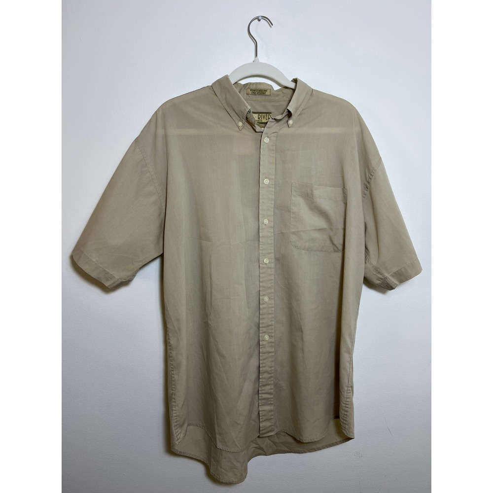Sun River Clothing Co Mens Tan Khaki Short Sleeve Button Down Workwear‎